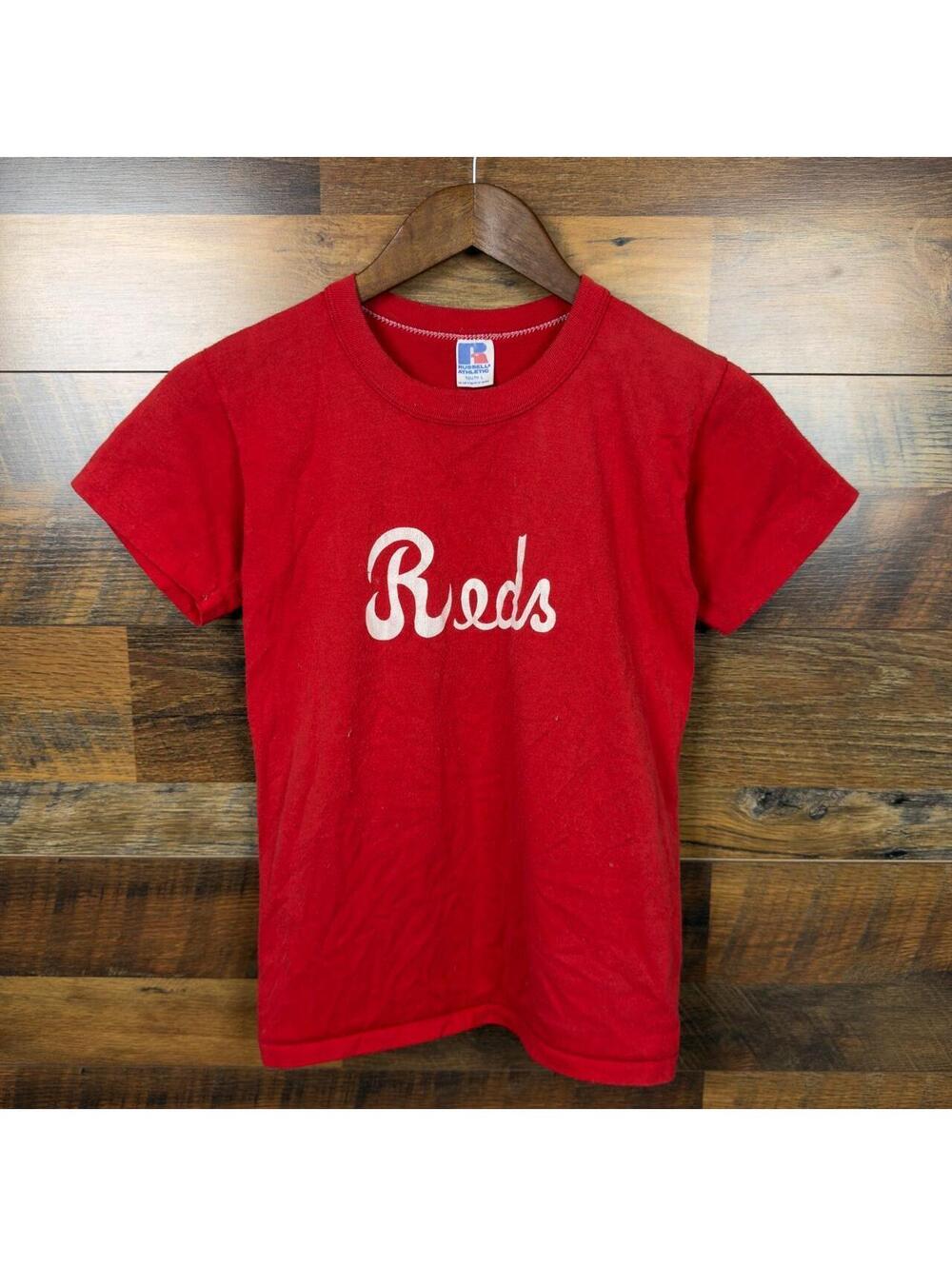 Vintage Russell Athletic Reds Baseball T Shirt Youth Large Single Stitch